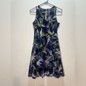 Adorne Leaf Pattern Dress - Blue, Purple, Green, White